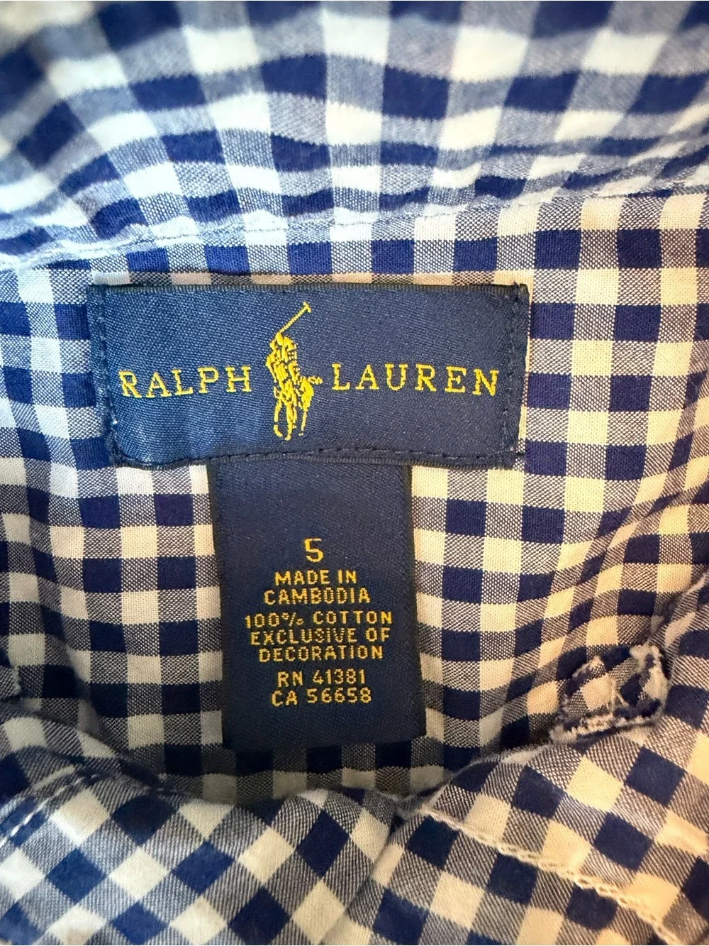 Ralph Lauren Boys’ Navy Checkered Plaid Long-Sleeve Polo Button Up • Size 5 (XS)